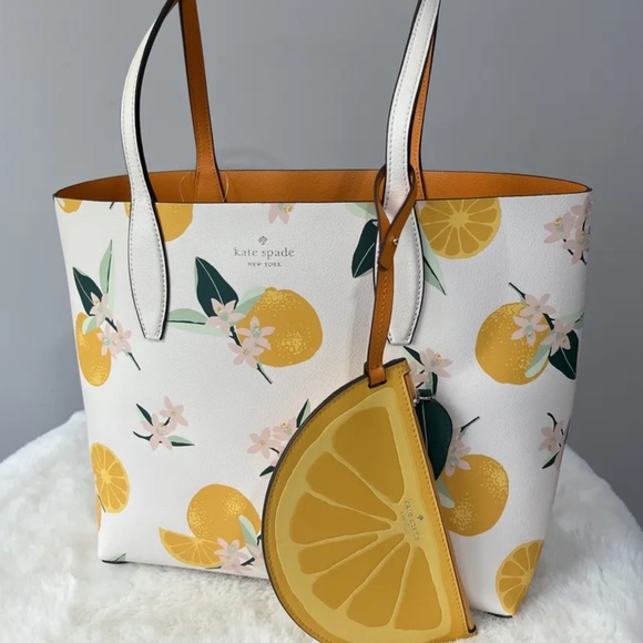 NWT Kate Spade Clementine Orange Toss Printed Small Reversible Tote White Bag - Picture 6 of 11